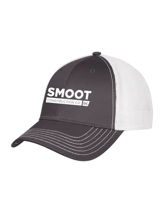 Dark Grey/White Mesh Trucker Cap Snap Back w/Smoot Construction Logo