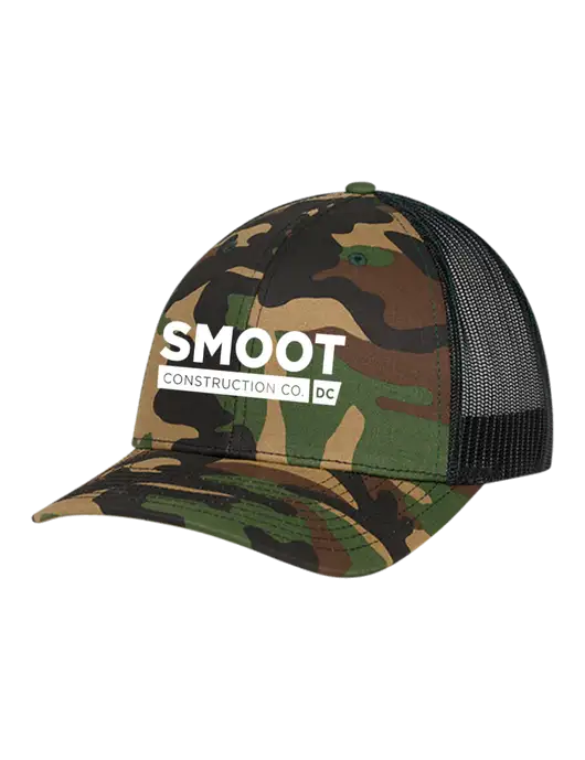 Richardson Adjustable Snapback Original 112P Trucker Cap Army Camo/Black  w/Smoot Construction Logo
