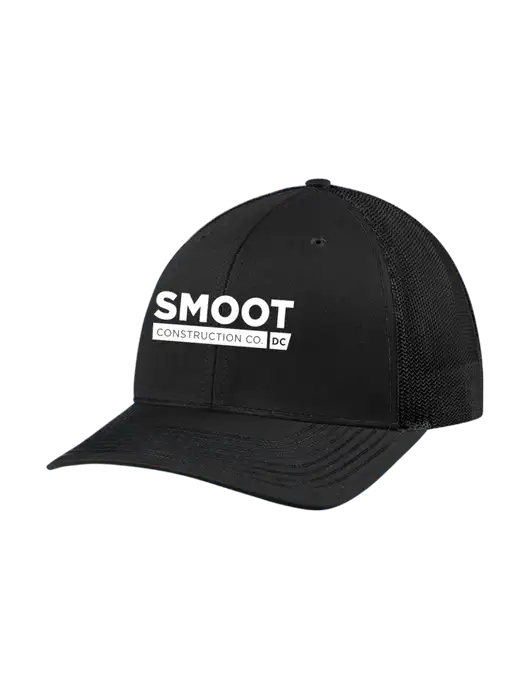 Richardson Adjustable Snapback Original 112 Trucker Cap Black w/Black Mesh w/Smoot Construction Logo