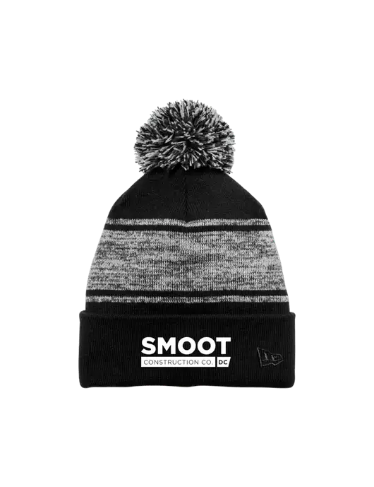 New Era Black/Charcoal Knit Chilled Pom Beanie w/Smoot Construction Logo
