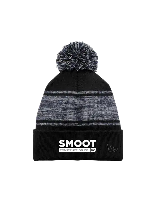 New Era Black/Navy Knit Chilled Pom Beanie w/Smoot Construction Logo