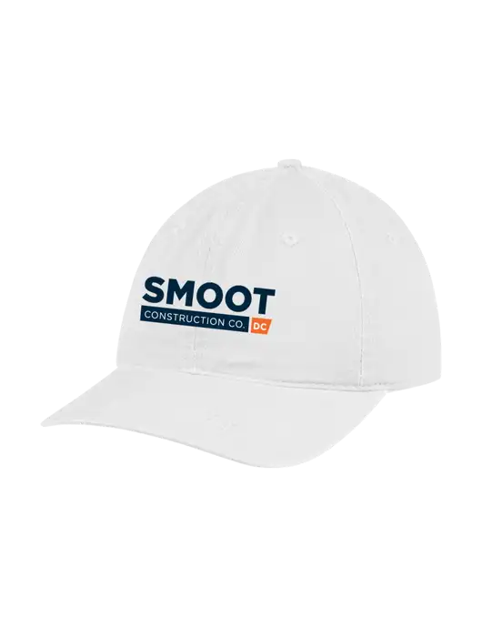 Garment Washed Unstructured Twill White Cap w/Smoot Construction Logo