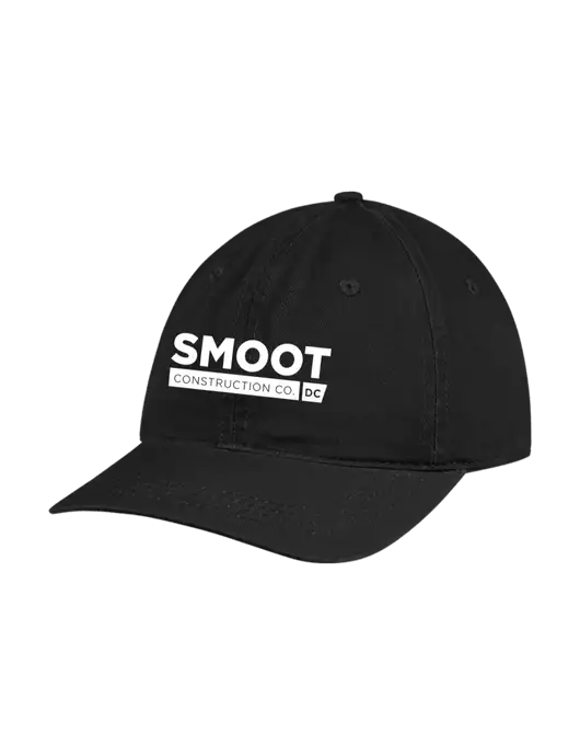 Garment Washed Unstructured Twill Black Cap w/Smoot Construction Logo