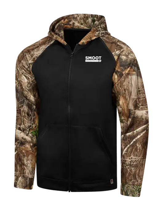 Russell Outdoors Black/Realtree Edge Camo Colorbock Performance Full Zip Hoodie w/Smoot Construction Logo