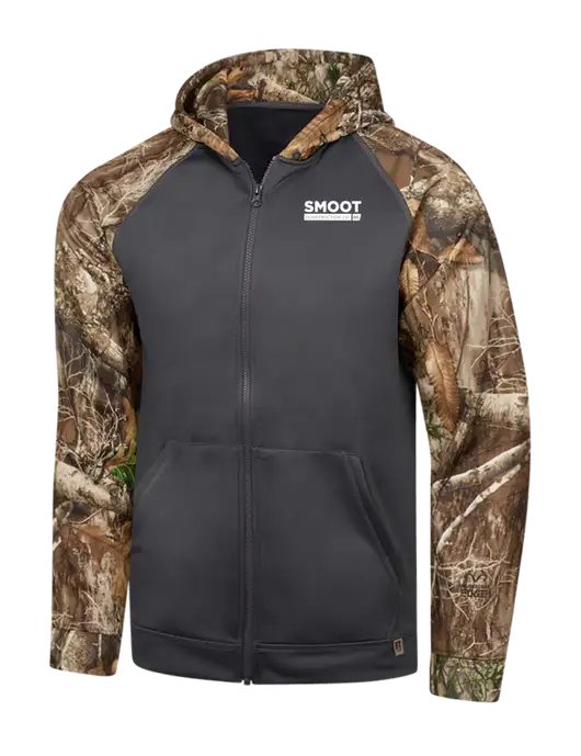 Russell Outdoors Dark Grey/Realtree Edge Camo Colorbock Performance Full Zip Hoodie w/Smoot Construction Logo
