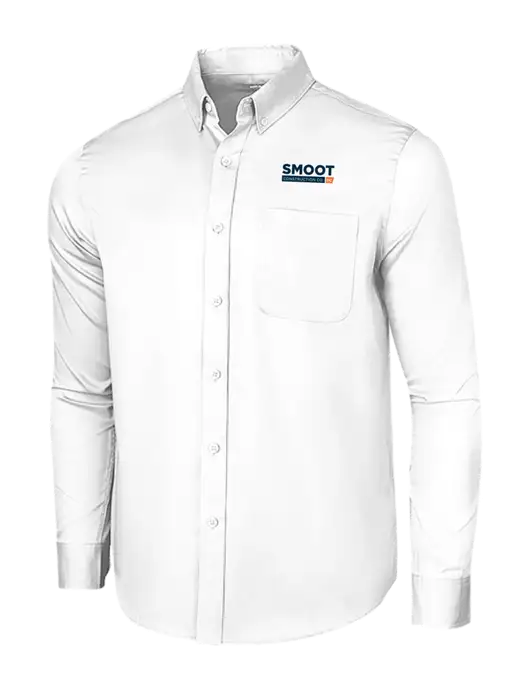 Long Sleeve White Superpro React Twill Shirt w/Smoot Construction Logo