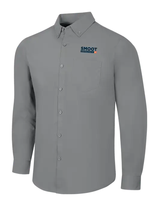 Medium Grey Long Sleeve Carefree Poplin Shirt w/Smoot Construction Logo