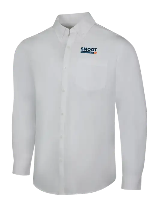 White Long Sleeve Carefree Poplin Shirt w/Smoot Construction Logo