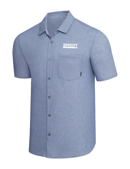 OGIO Slate Blue Heather Extend Short Sleeve Button Up Shirt w/Smoot Construction Logo
