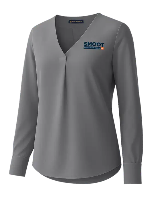 Brooks Brothers Womens Medium Grey Open-Neck Satin Blouse  w/Smoot Construction Logo