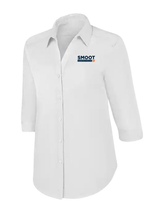 Womens White 3/4 Sleeve Carefree Poplin Shirt w/Smoot Construction Logo