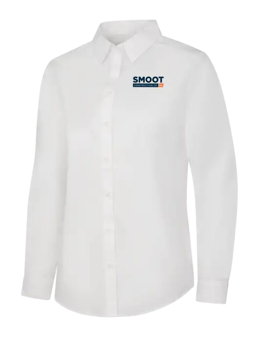Womens White Long Sleeve Carefree Poplin Shirt w/Smoot Construction Logo