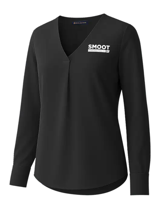 Brooks Brothers Womens Black Open-Neck Satin Blouse  w/Smoot Construction Logo