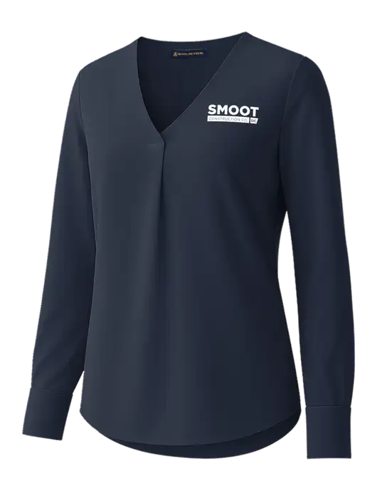 Brooks Brothers Womens Dark Navy Open-Neck Satin Blouse  w/Smoot Construction Logo