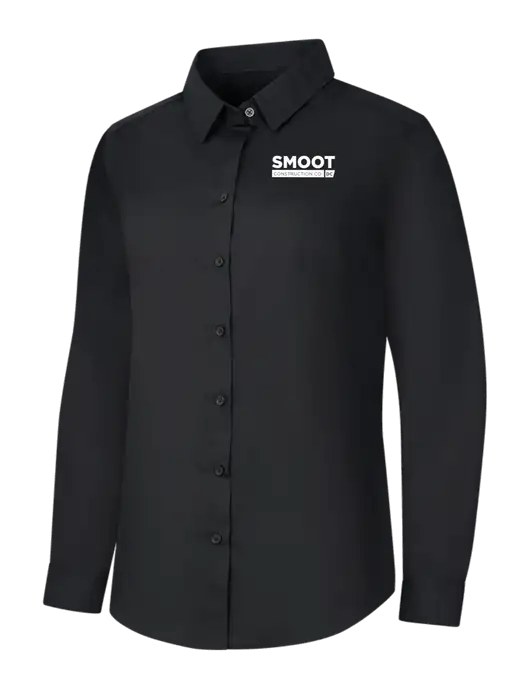 Womens Black Long Sleeve Carefree Poplin Shirt w/Smoot Construction Logo