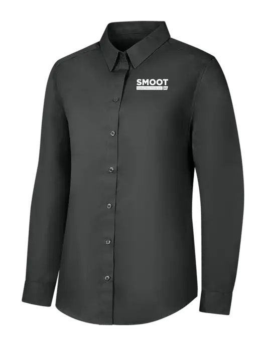 Womens Dark Grey Long Sleeve Carefree Poplin Shirt w/Smoot Construction Logo