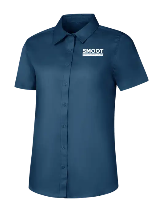 Womens Light Navy Short Sleeve Superpro React Twill Shirt w/Smoot Construction Logo
