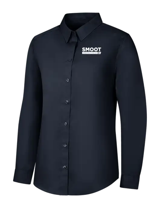 Womens River Blue Navy Long Sleeve Carefree Poplin Shirt w/Smoot Construction Logo