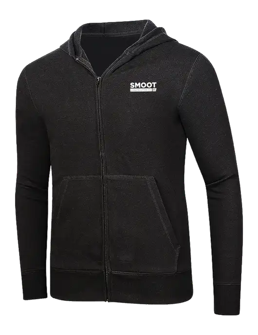 Full-Zip Black Heavyweight Hooded Sweatshirt w/Smoot Construction Logo