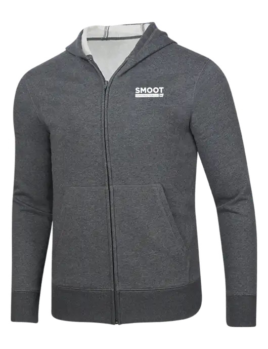 Full-Zip Dark Grey Heather Heavyweight Hooded Sweatshirt w/Smoot Construction Logo
