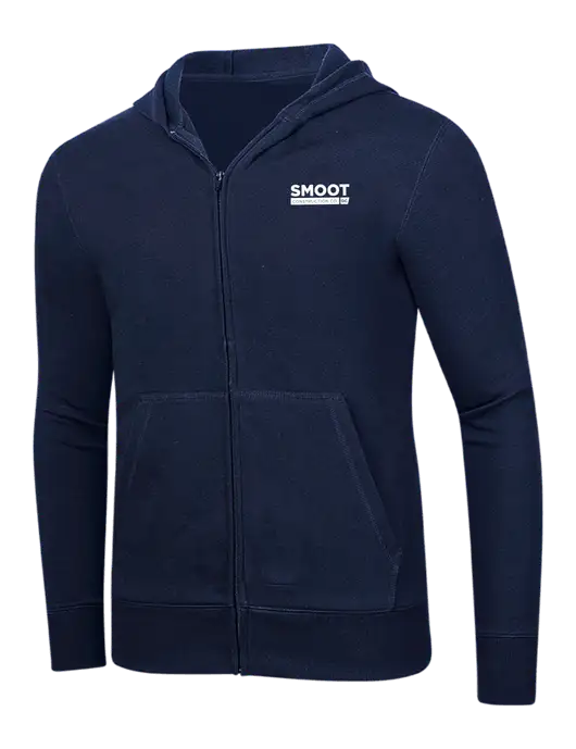 Full-Zip Navy Heavyweight Hooded Sweatshirt w/Smoot Construction Logo